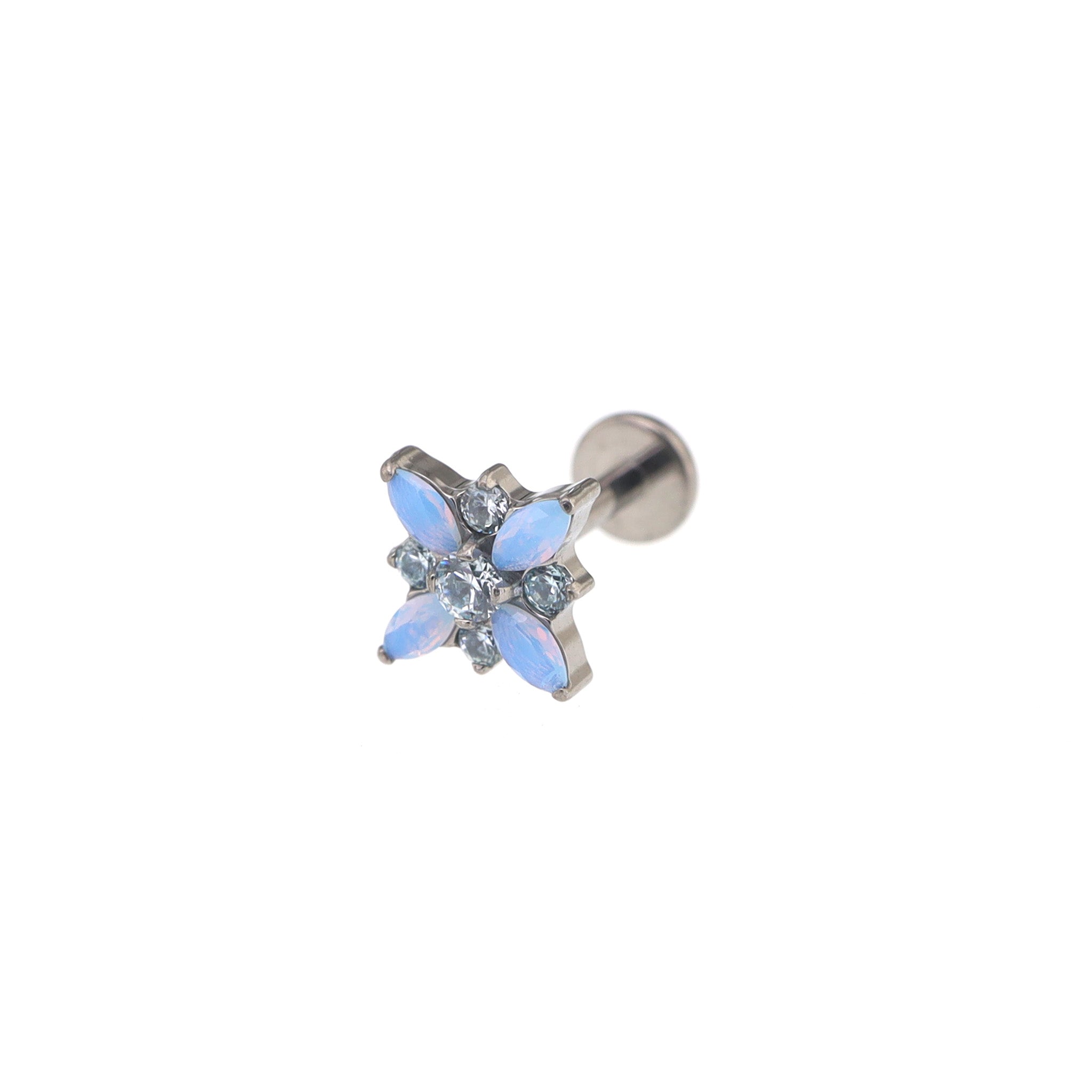 Blue & Pink Opal Floral Internally Threaded Titanium Studs ph1