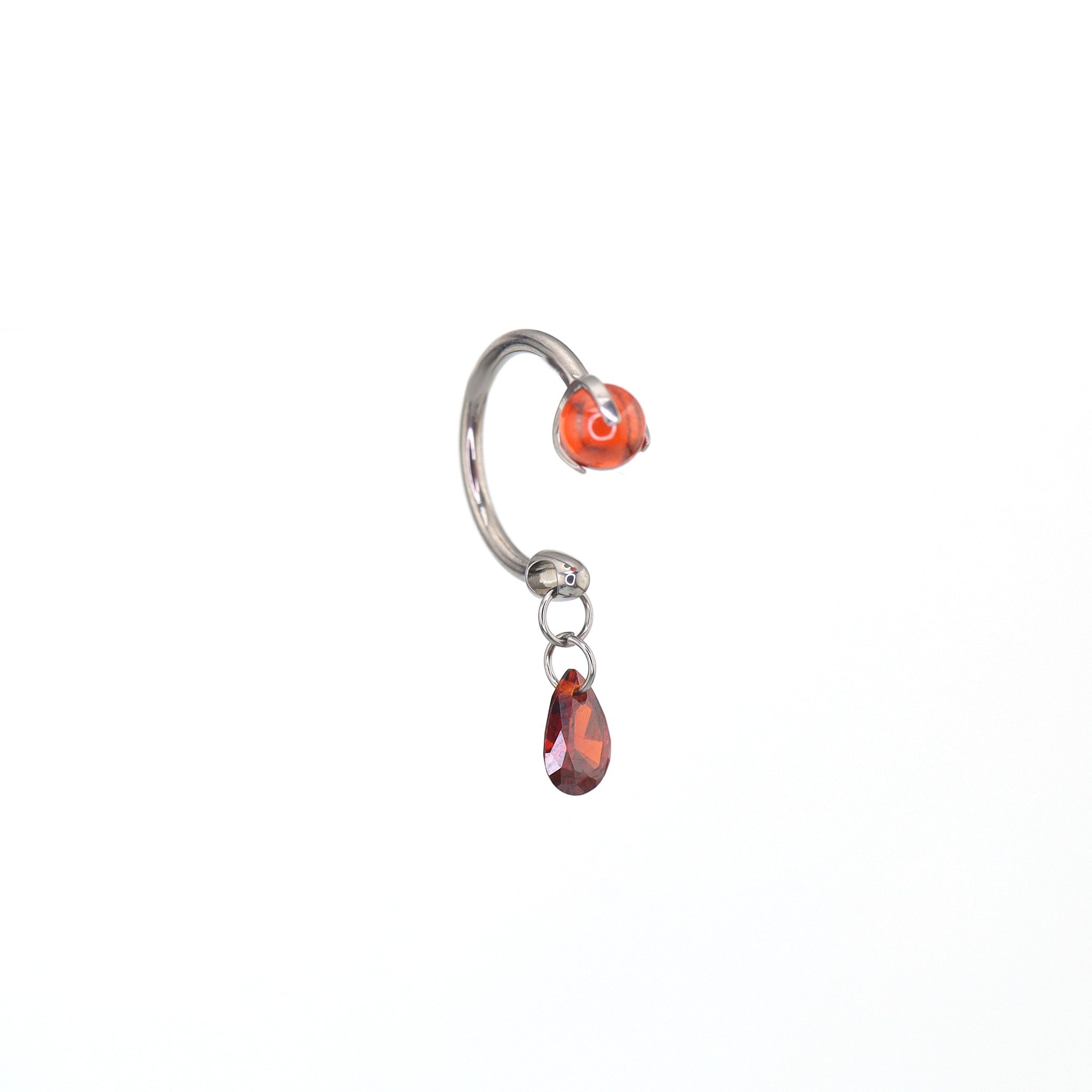 Gothic Red Teardrop Pendant Titanium Horseshoe Ring ph1