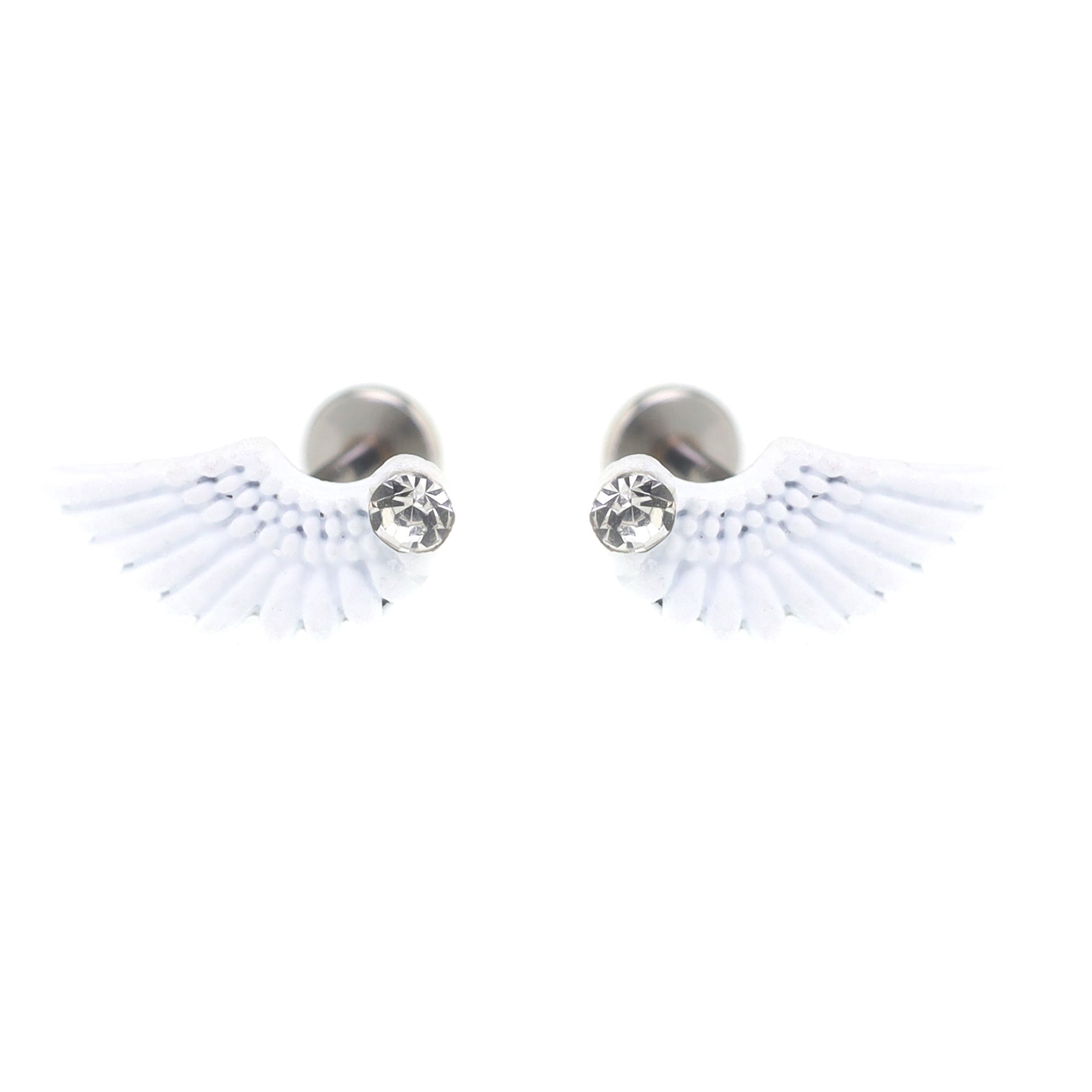 PAIR OF White Wing CZ Internally Threaded stainless steel Studs ph1