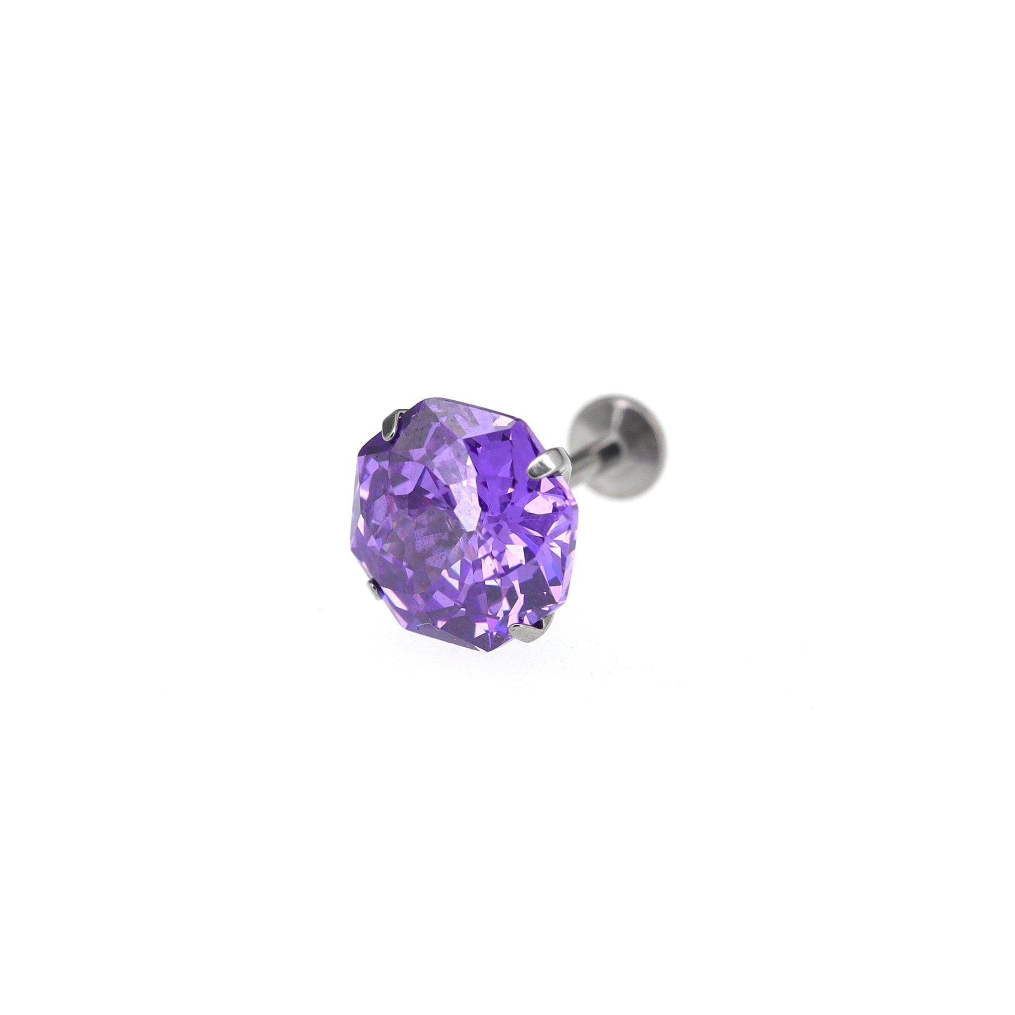 Purple Firework-Cut CZ Internally Threaded Titanium Studs ph1