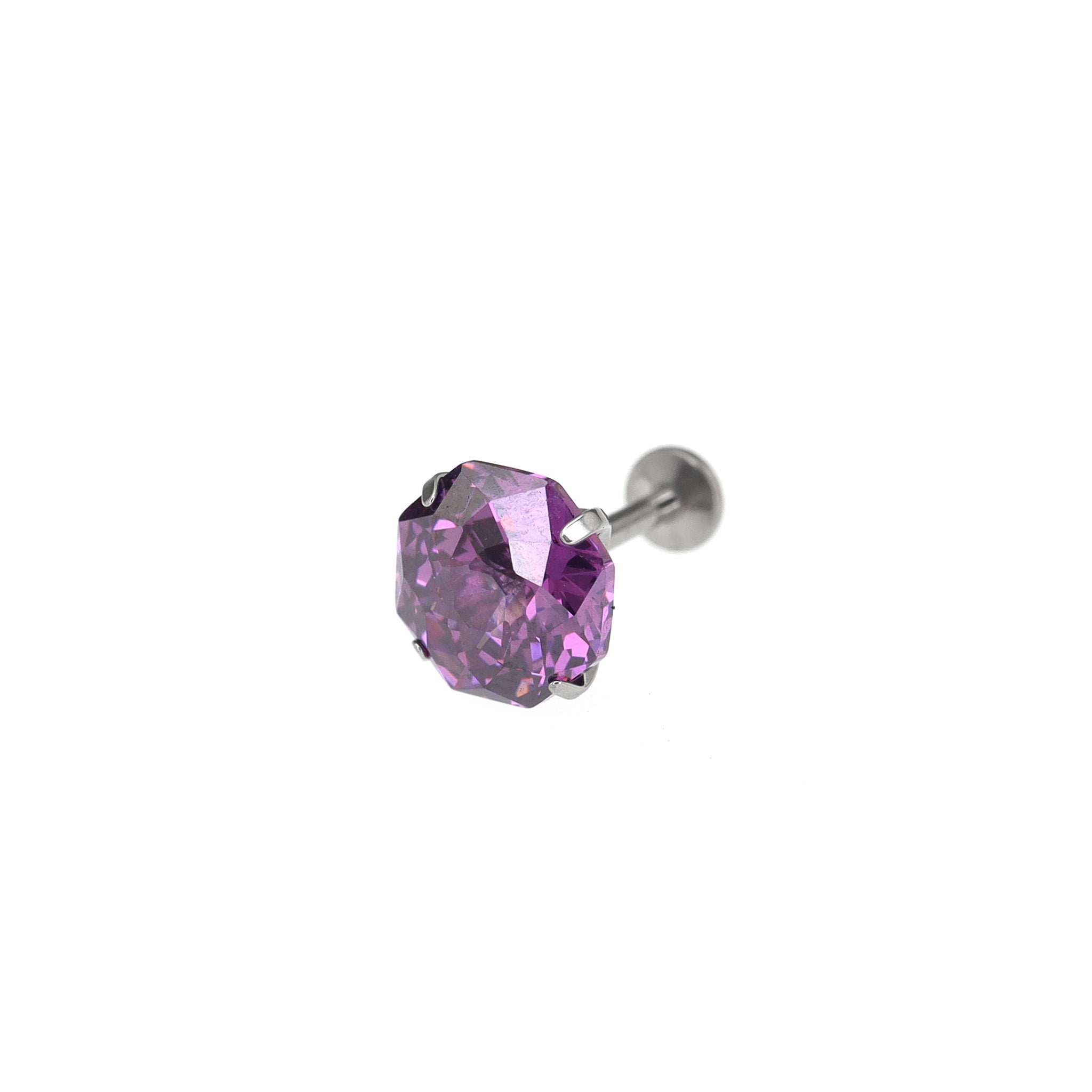 Purple Firework-Cut CZ Internally Threaded Titanium Studs ph1