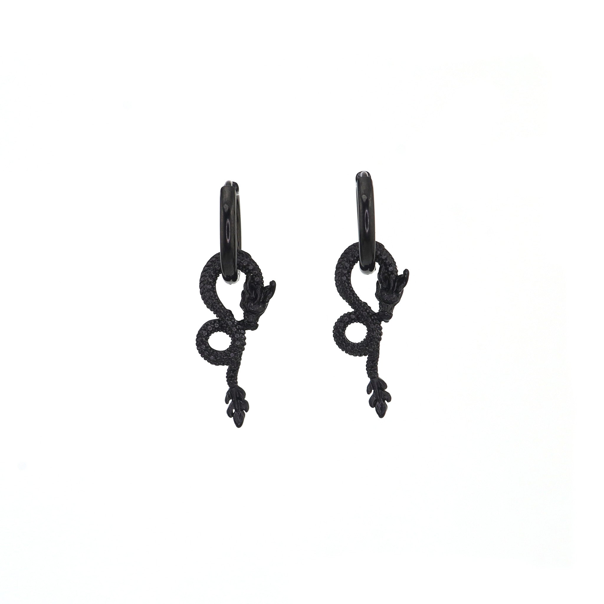Black Engraved Evil Dragon Pendant stainless steel Earrings ph1