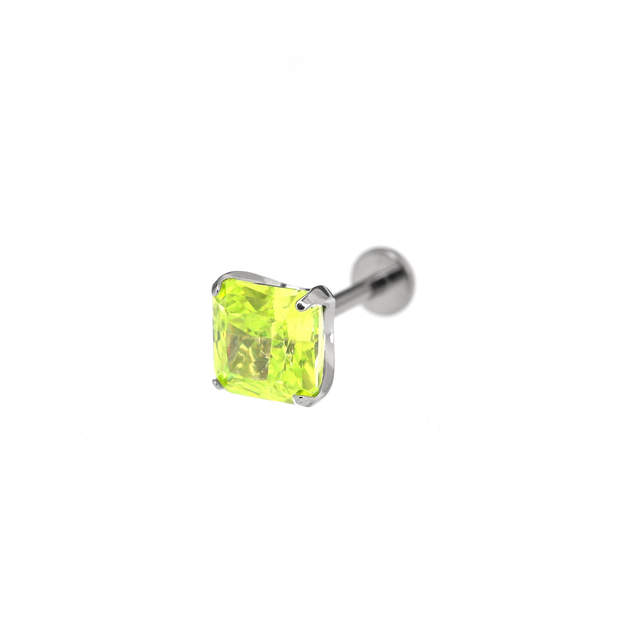 Square Green & White CZ Titanium Ear Studs ph1