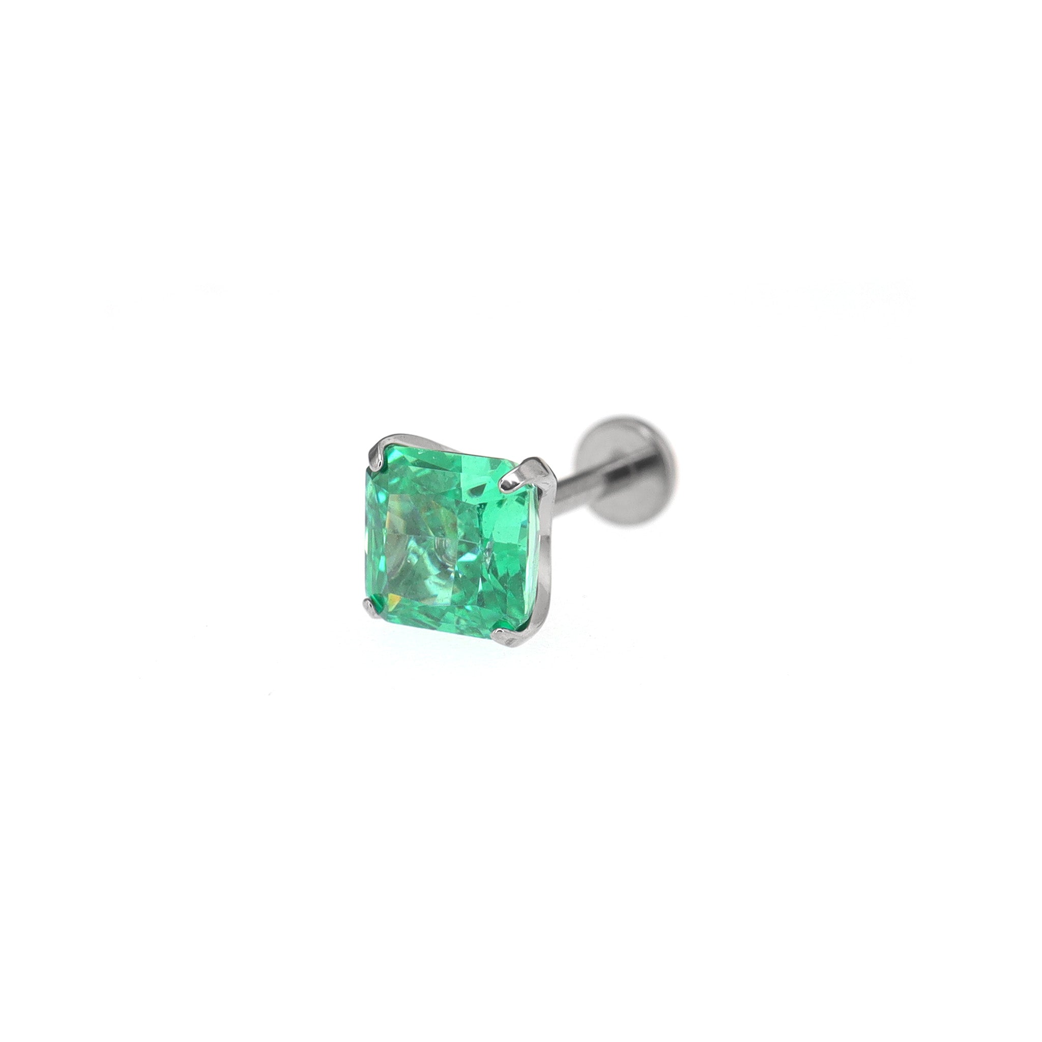 Square Green & White CZ Titanium Ear Studs ph1