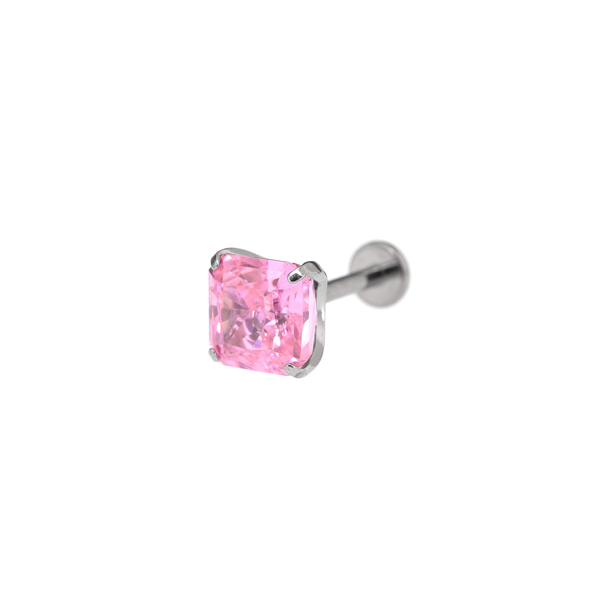 Square Pink & White CZ Titanium Ear Studs ph1