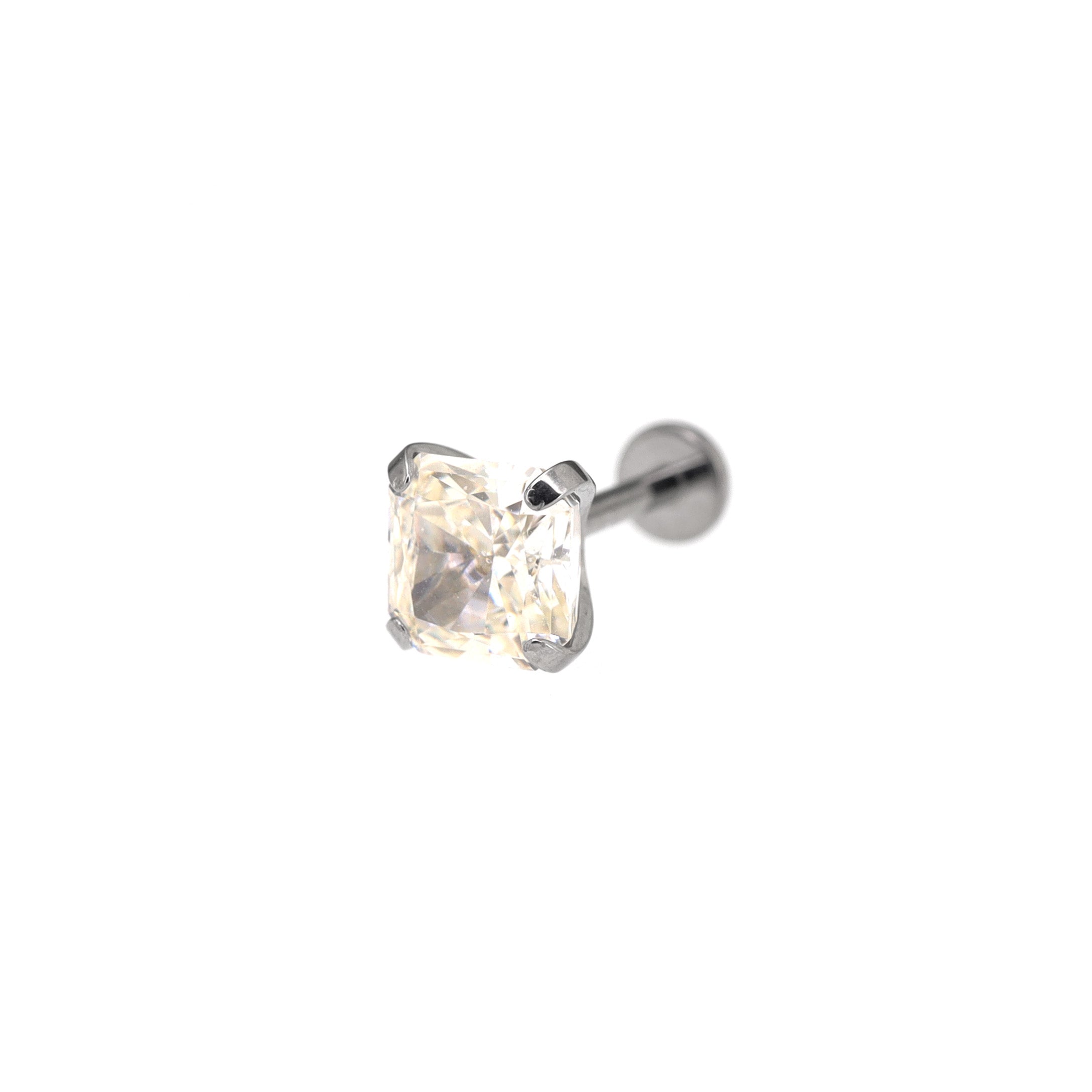 Square Pink & White CZ Titanium Ear Studs ph1