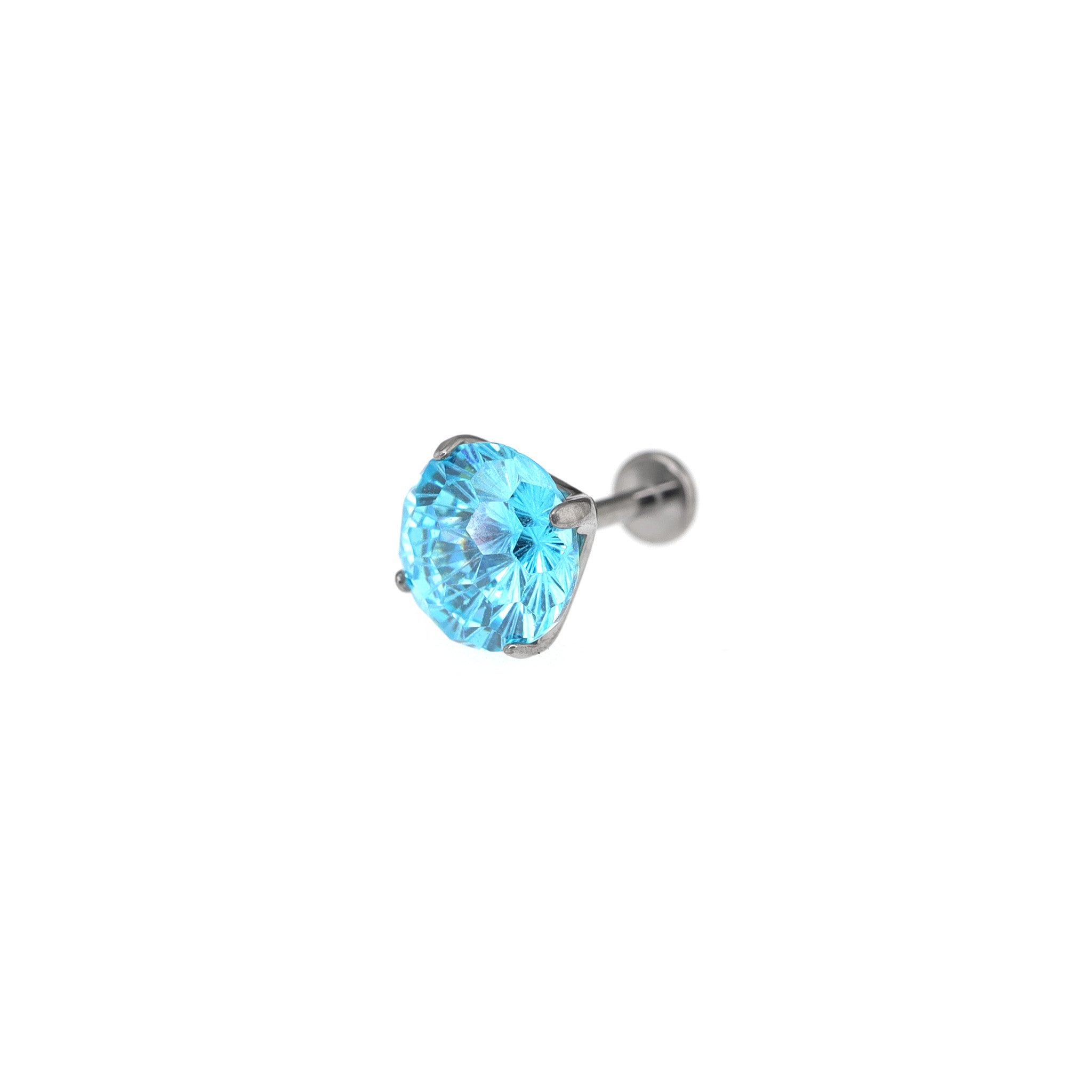8mm Blue & White Firework-Cut CZ Titanium Ear Studs