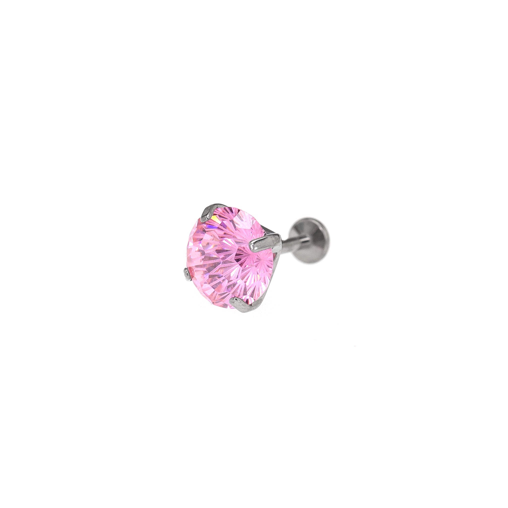 8mm Pink Firework-Cut CZ Titanium Ear Studs