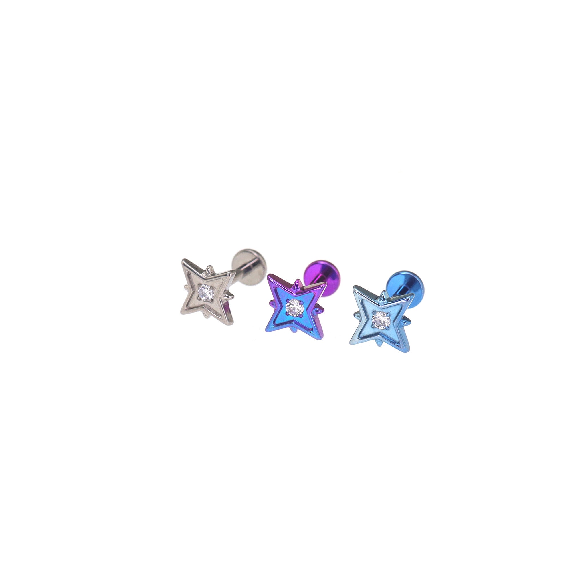 Octagram CZ Internally Threaded Titanium Studs ph1