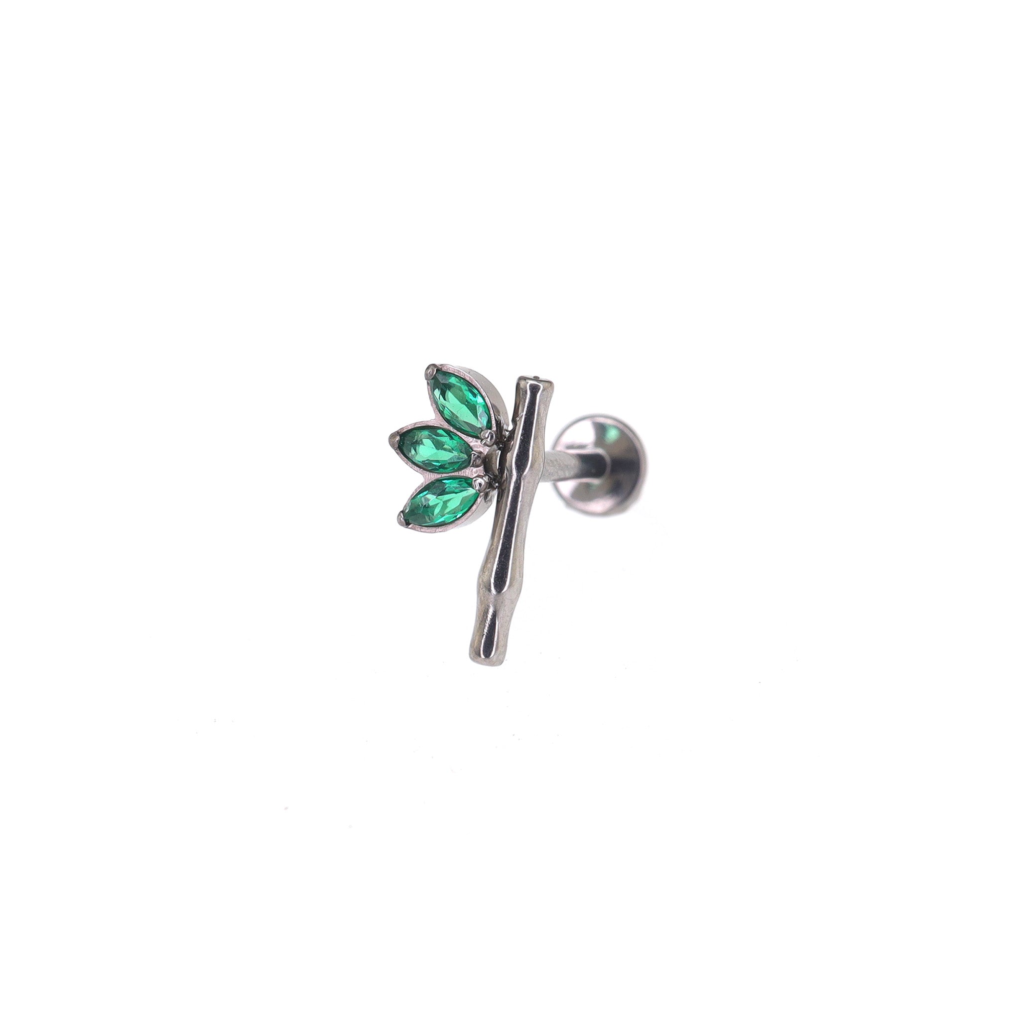 CZ Bamboo Leaf Internally Threaded Titanium Studs ph1