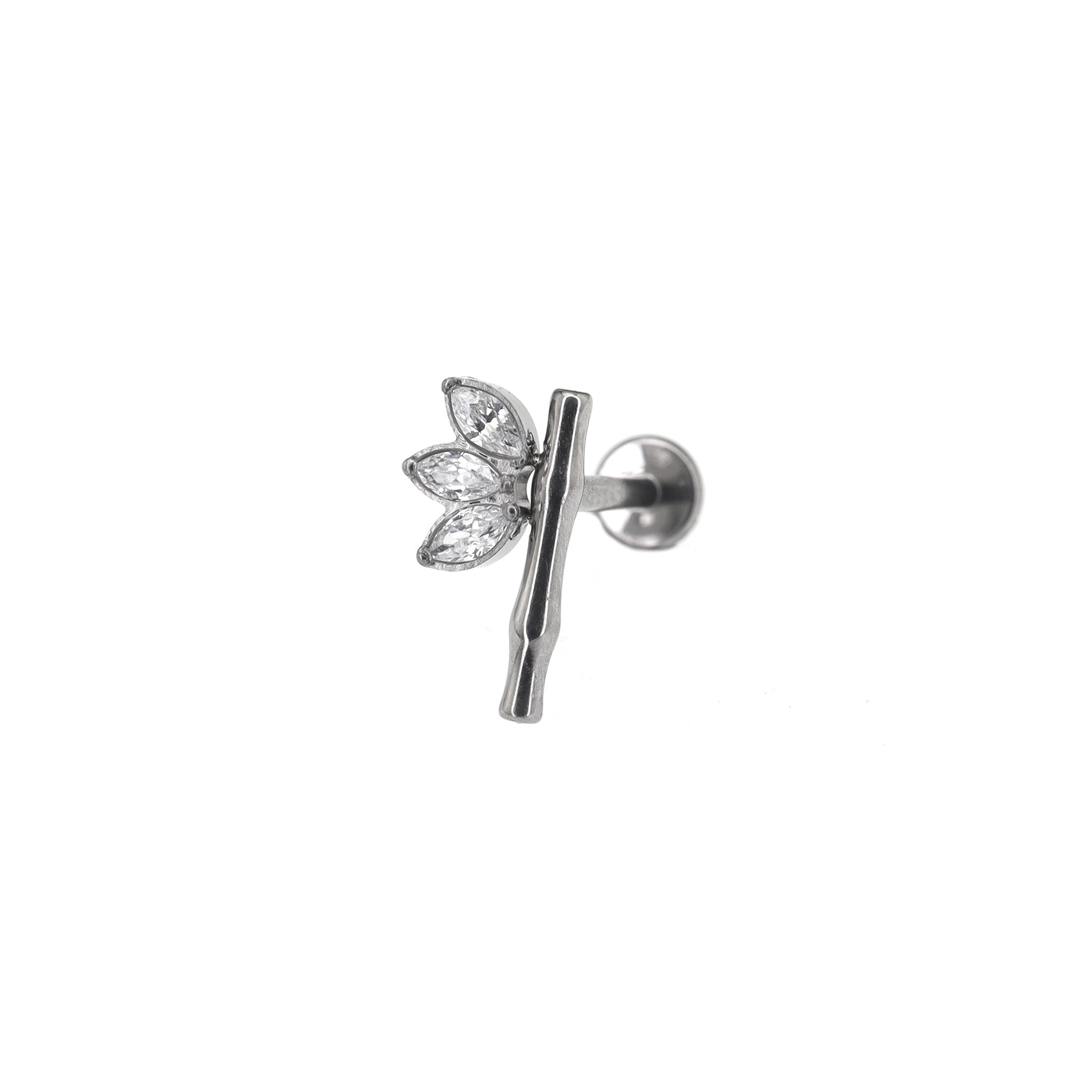 CZ Bamboo Leaf Internally Threaded Titanium Studs ph1