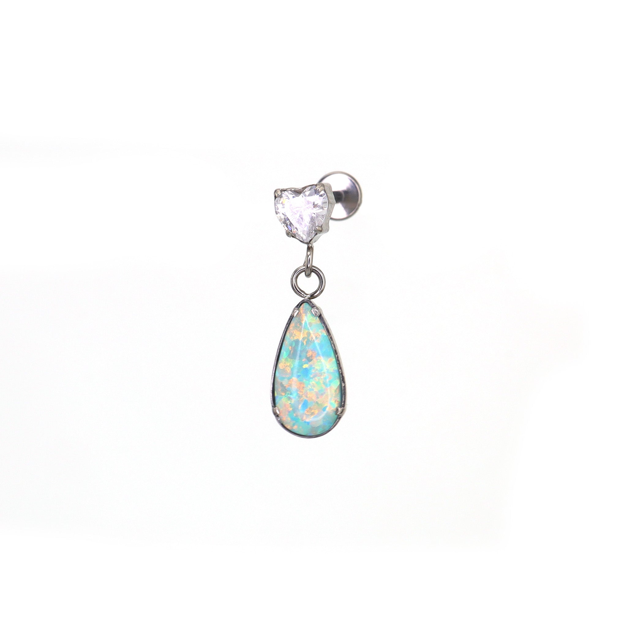 CZ & Opal Teardrop Dangle Titanium Ear Studs