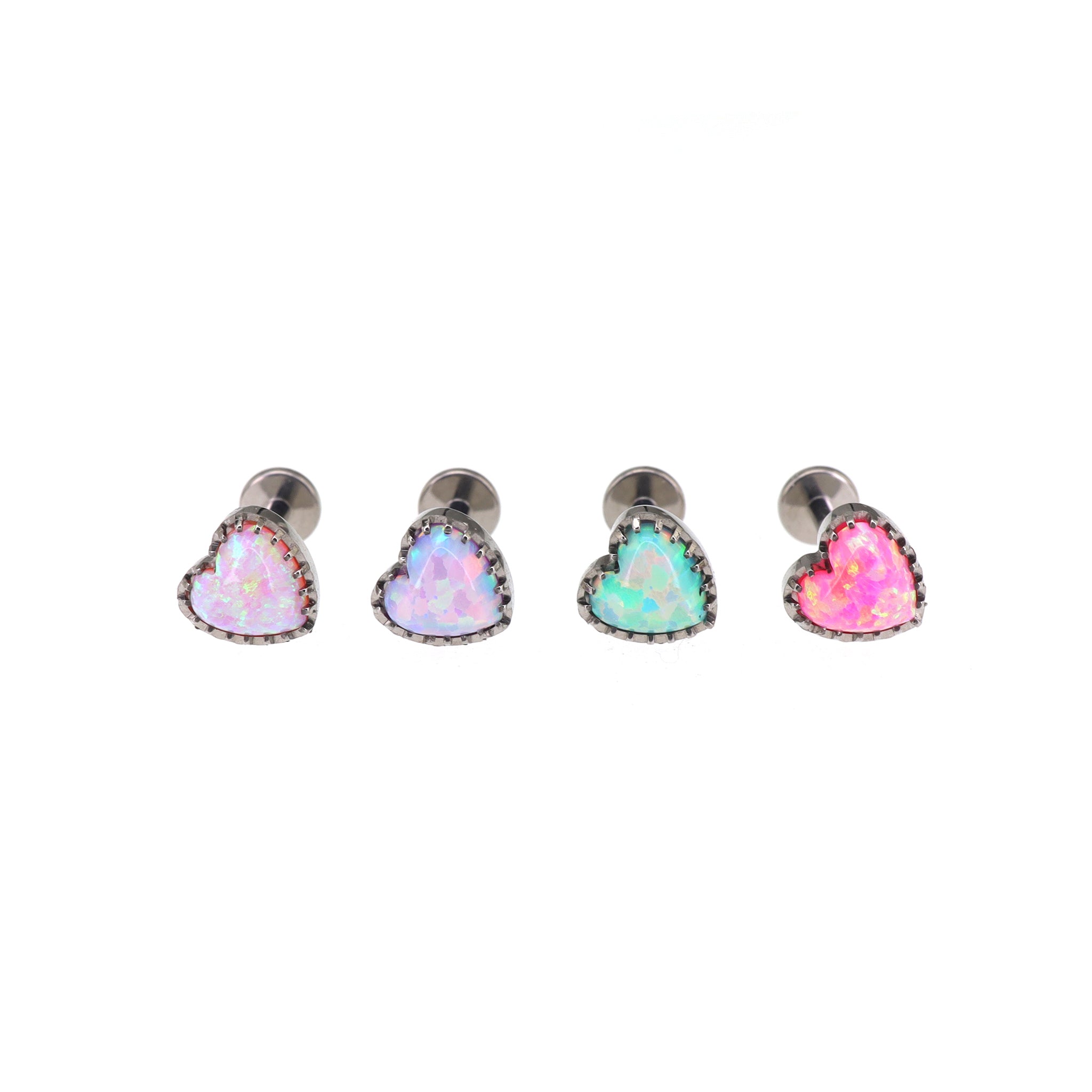 Bezel-Set Heart Opal Internally Threaded Titanium Studs