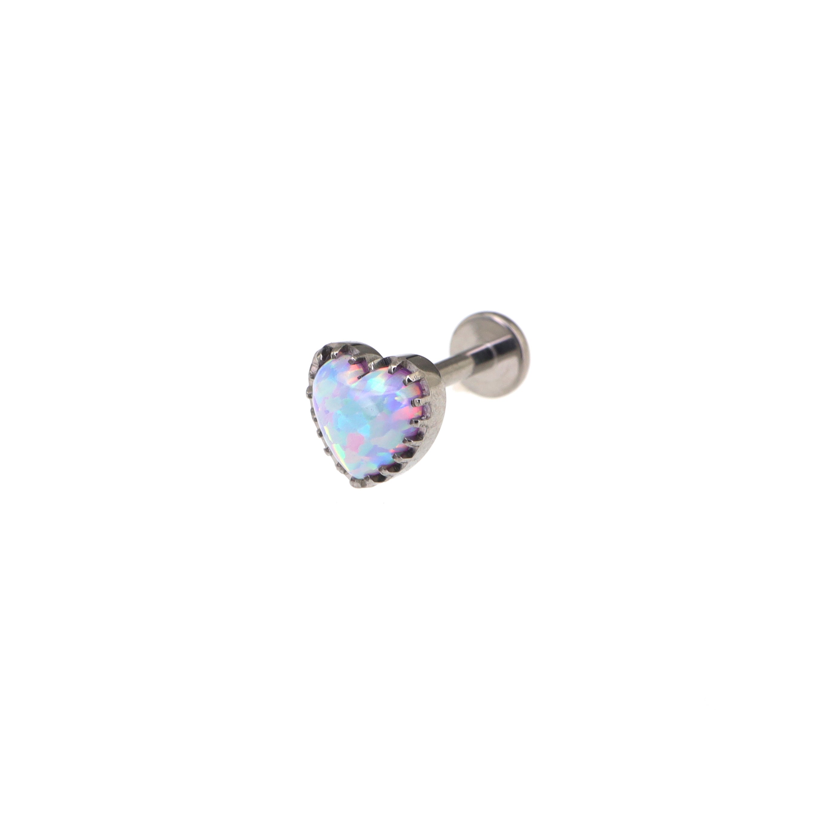 Bezel-Set Heart Opal Internally Threaded Titanium Studs