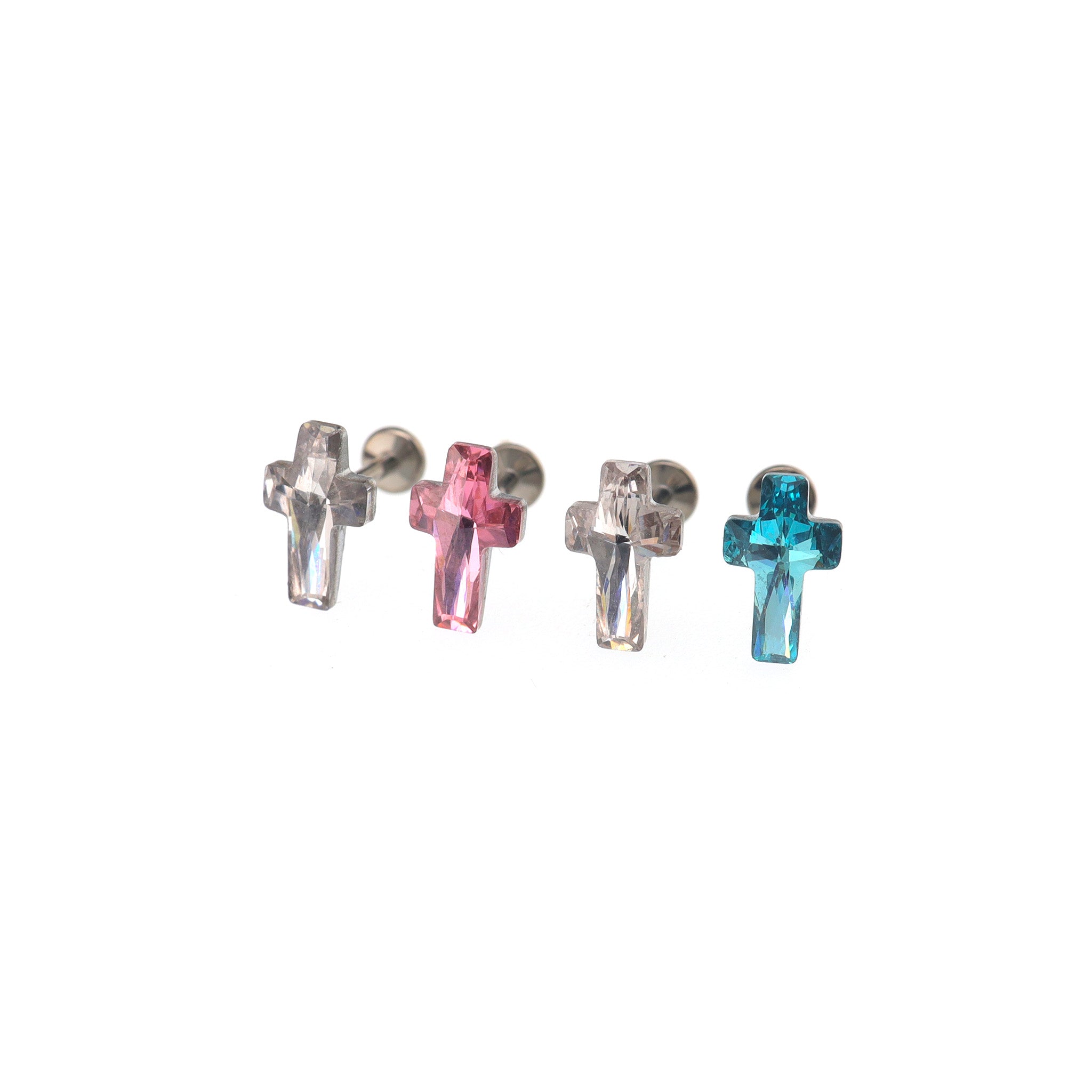 CZ Cross Internally Threaded Titanium Ear Studs