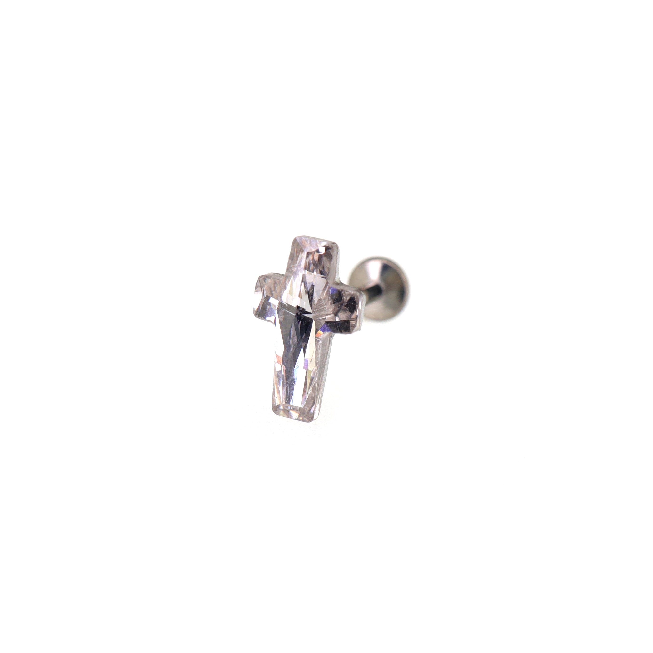 CZ Cross Internally Threaded Titanium Ear Studs