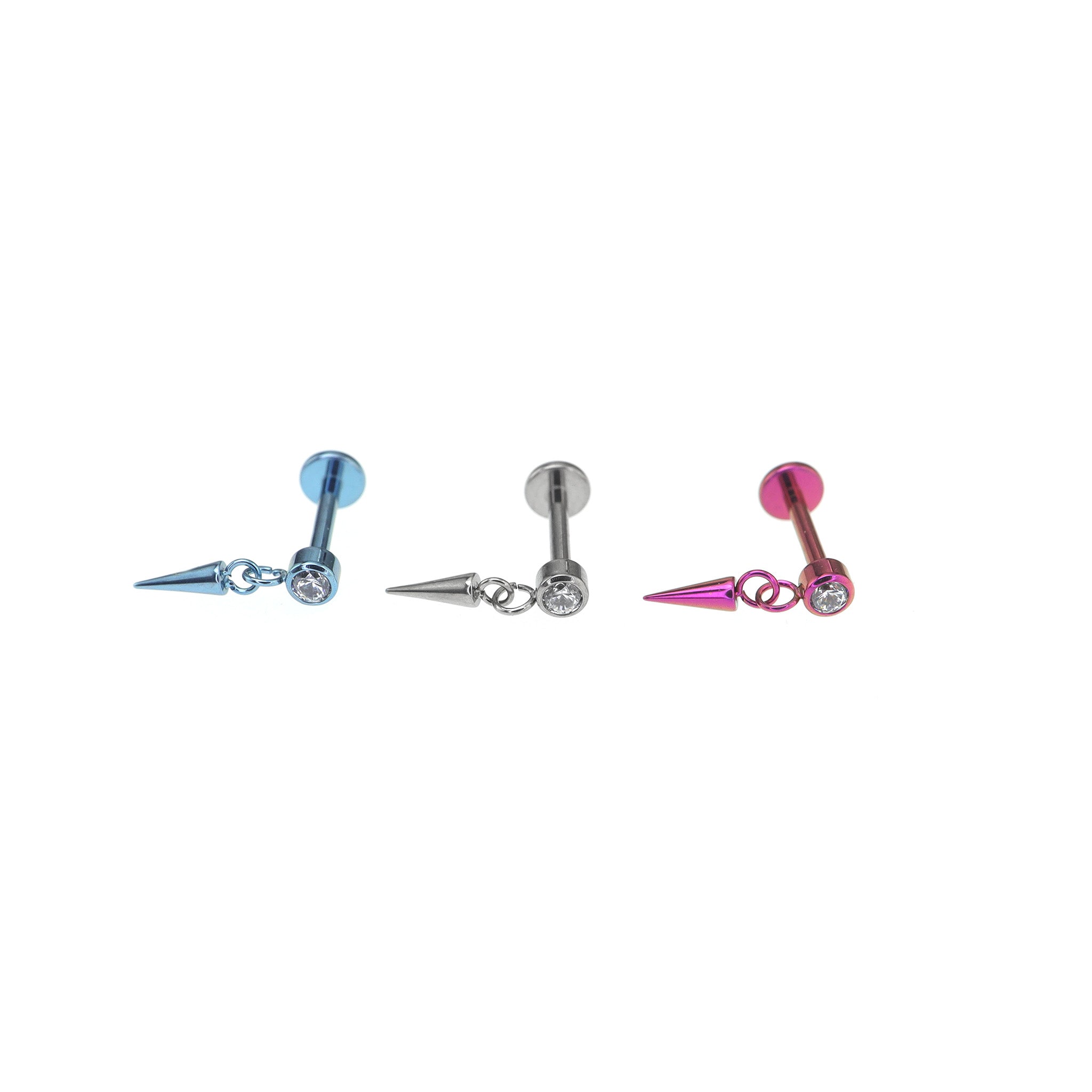 Mini CZ Pendant Spike Internally Threaded Titanium Studs