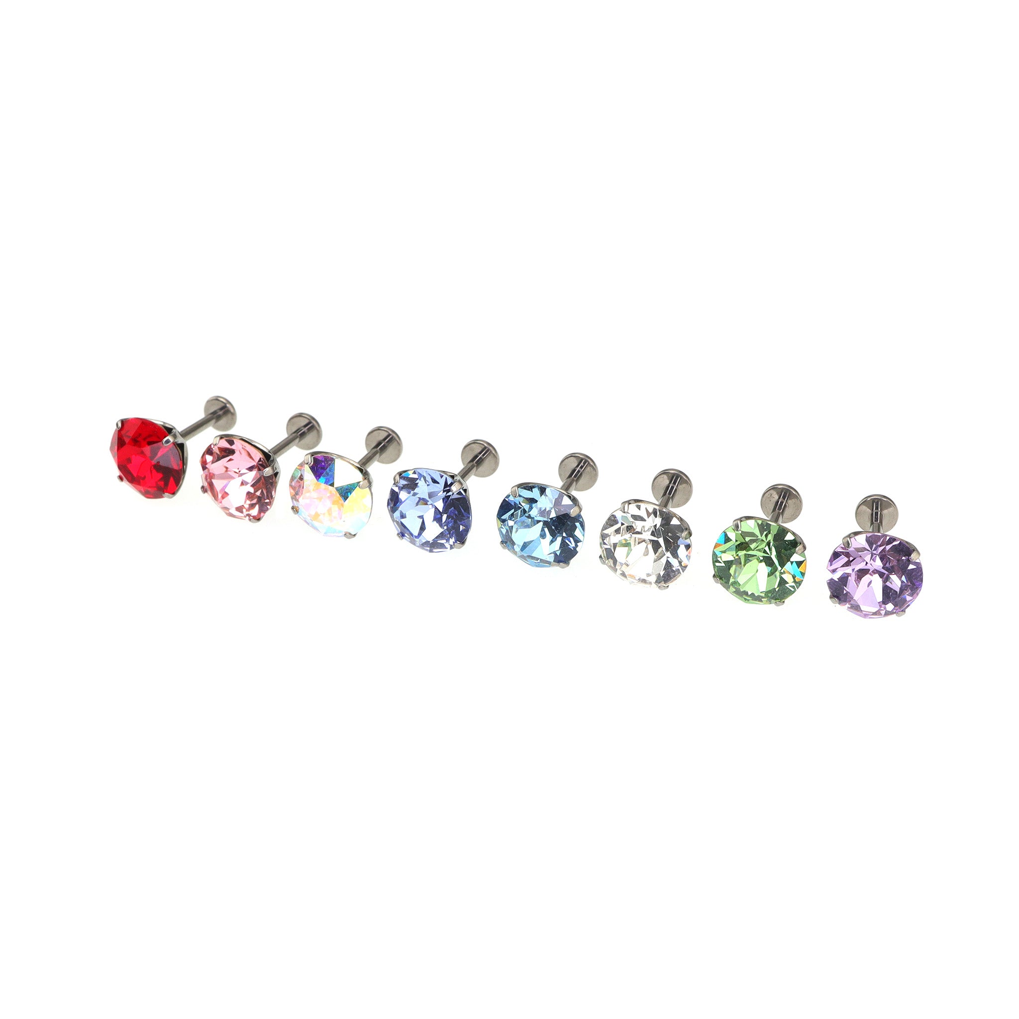Curved Base High-Shine Crystal Internally Threaded Titanium Ear Studs