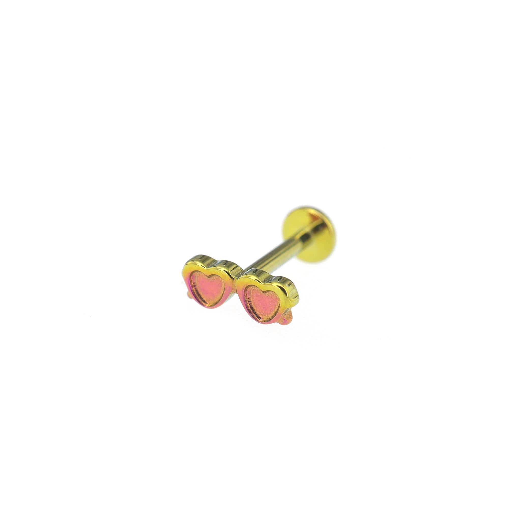 Double Heart Mini Glasses Titanium Ear Studs