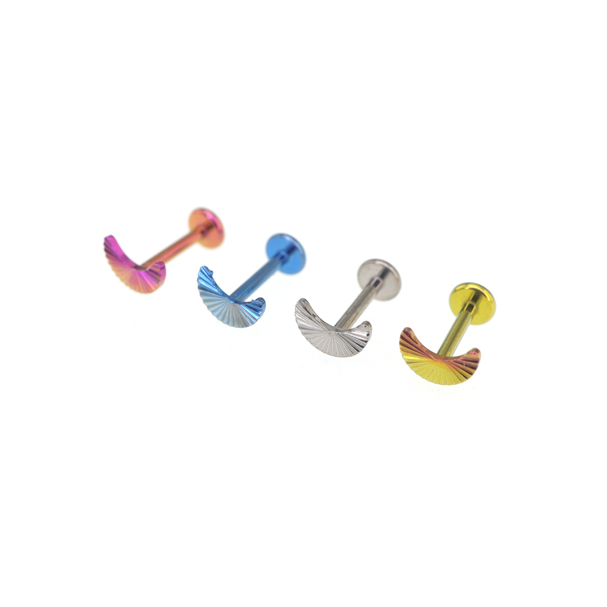 Engraved Moon Internally Threaded Titanium Ear Studs