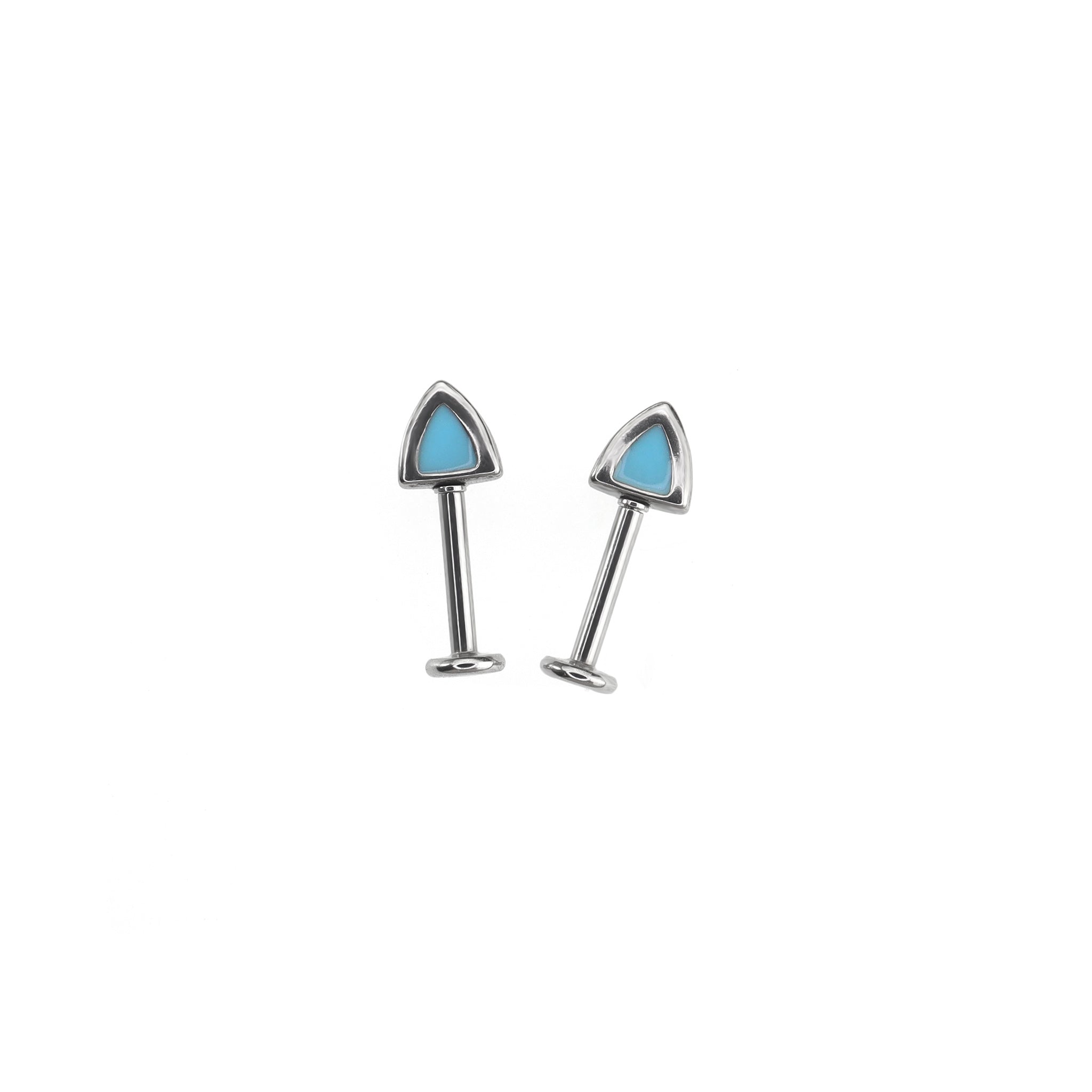 Blue Oil Slick Cat Ear stainless steel Internally Threaded Helix Studs