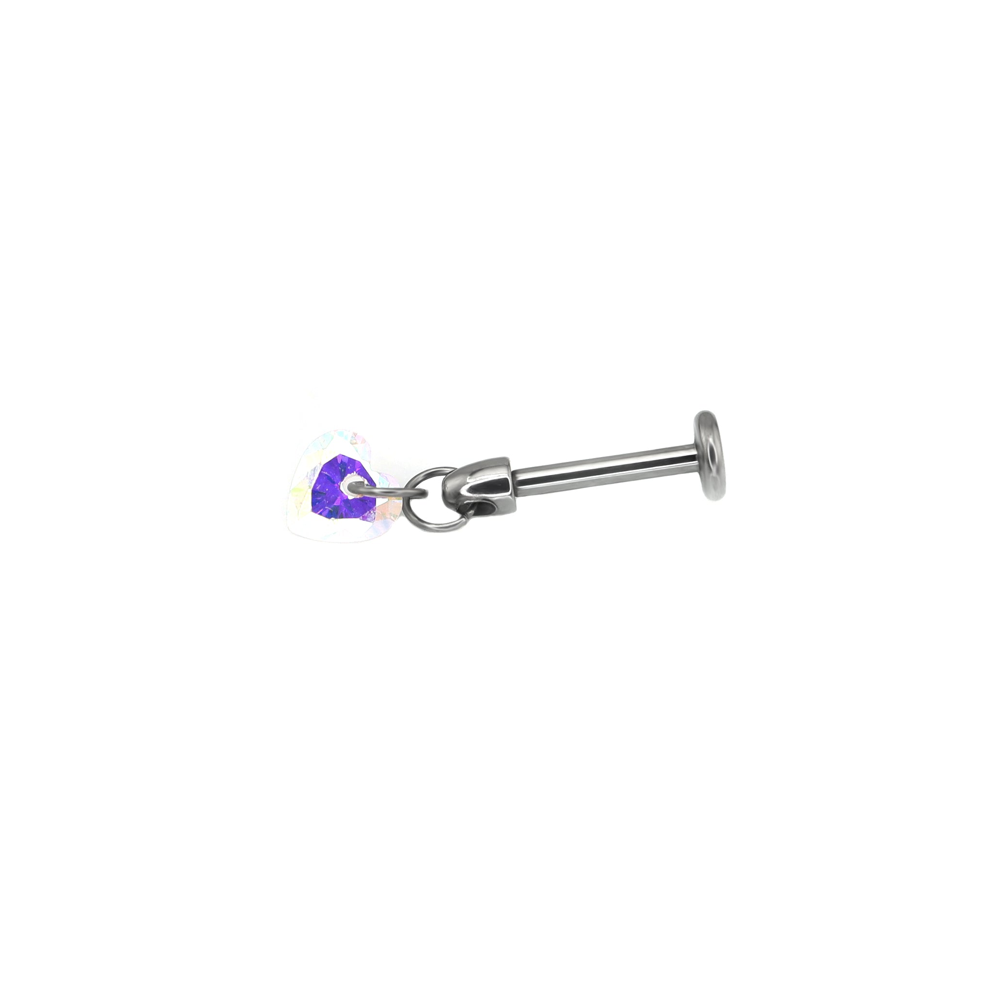 Rainbow Heart CZ Pendant Internally Threaded Titanium Studs