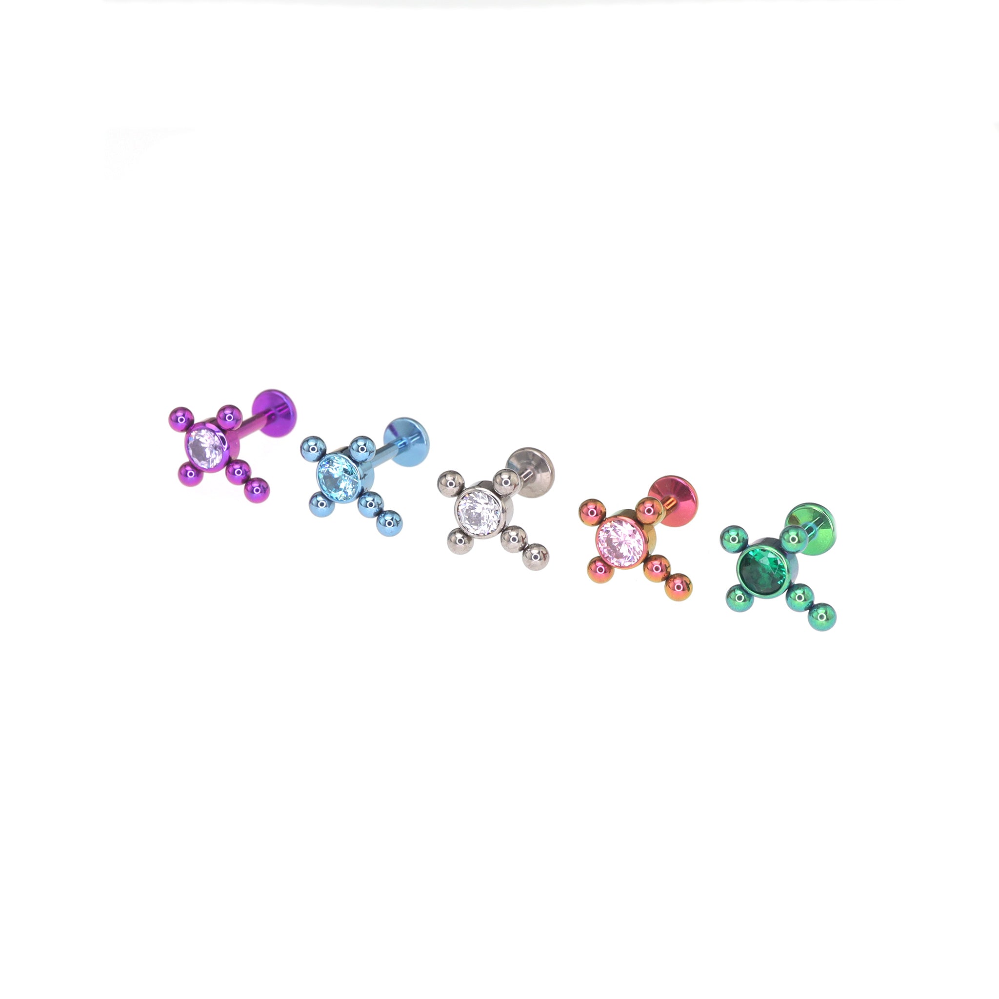 Cross with CZ Ball Titanium Ear Studs