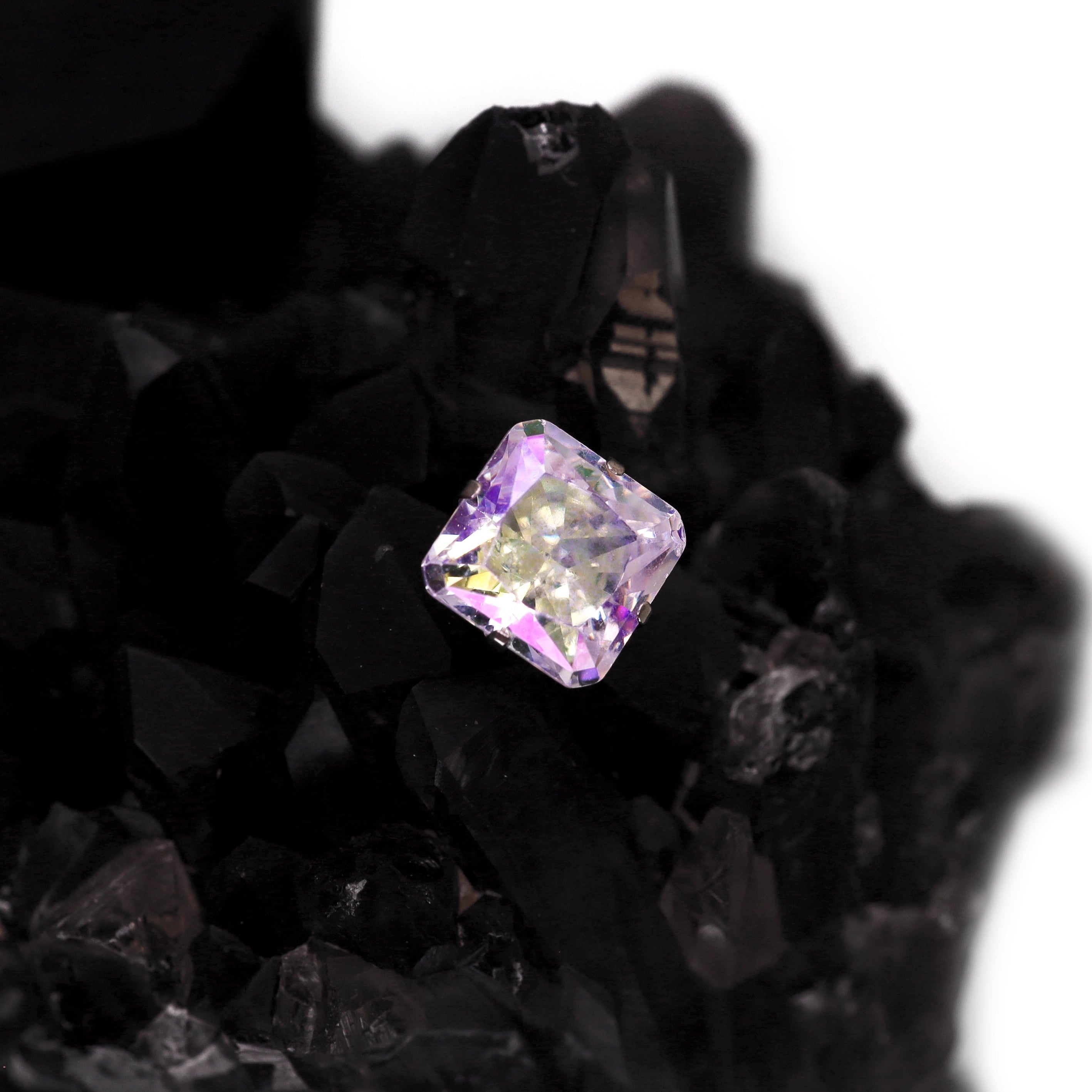 High-Shine Aurora Borealis Square CZ Internally Threaded Titanium Studs ph1