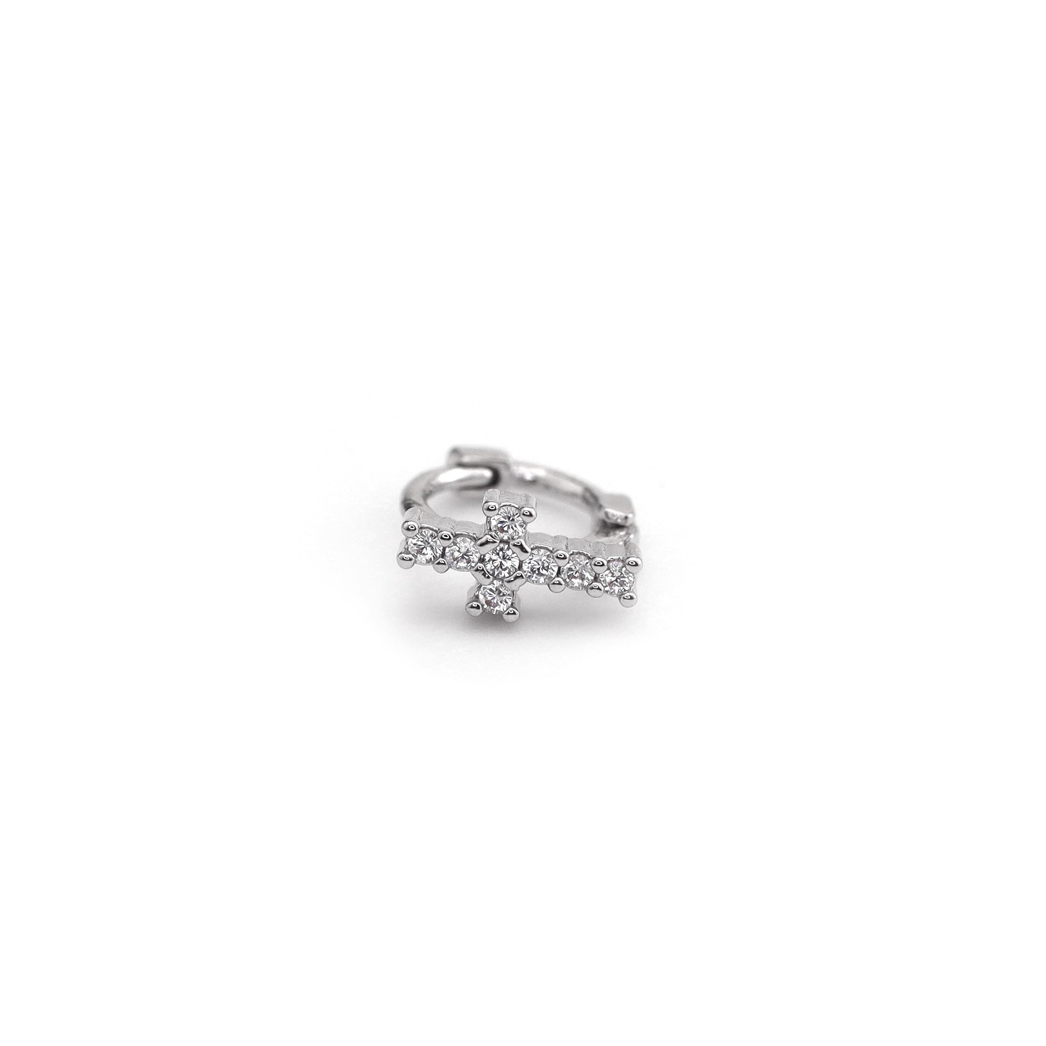 CZ Cross Stainless Steel Small Hoop Earrings