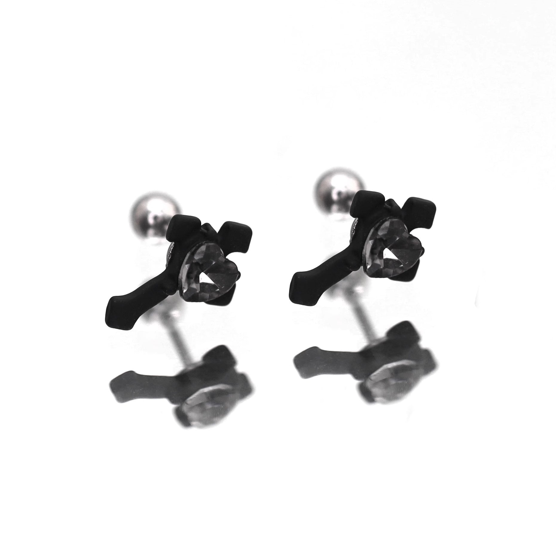PAIR OF Heart CZ Cross stainless steel Ear Studs ph1