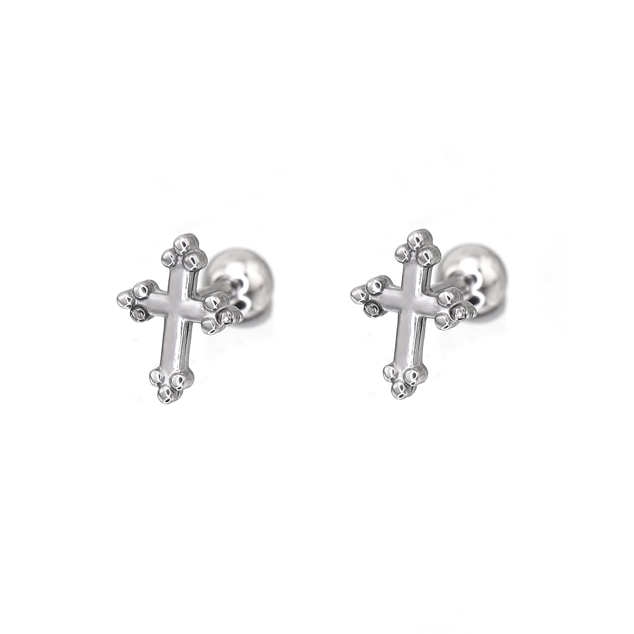 Cross with Ball Ends stainless steel Ear Stud ph1