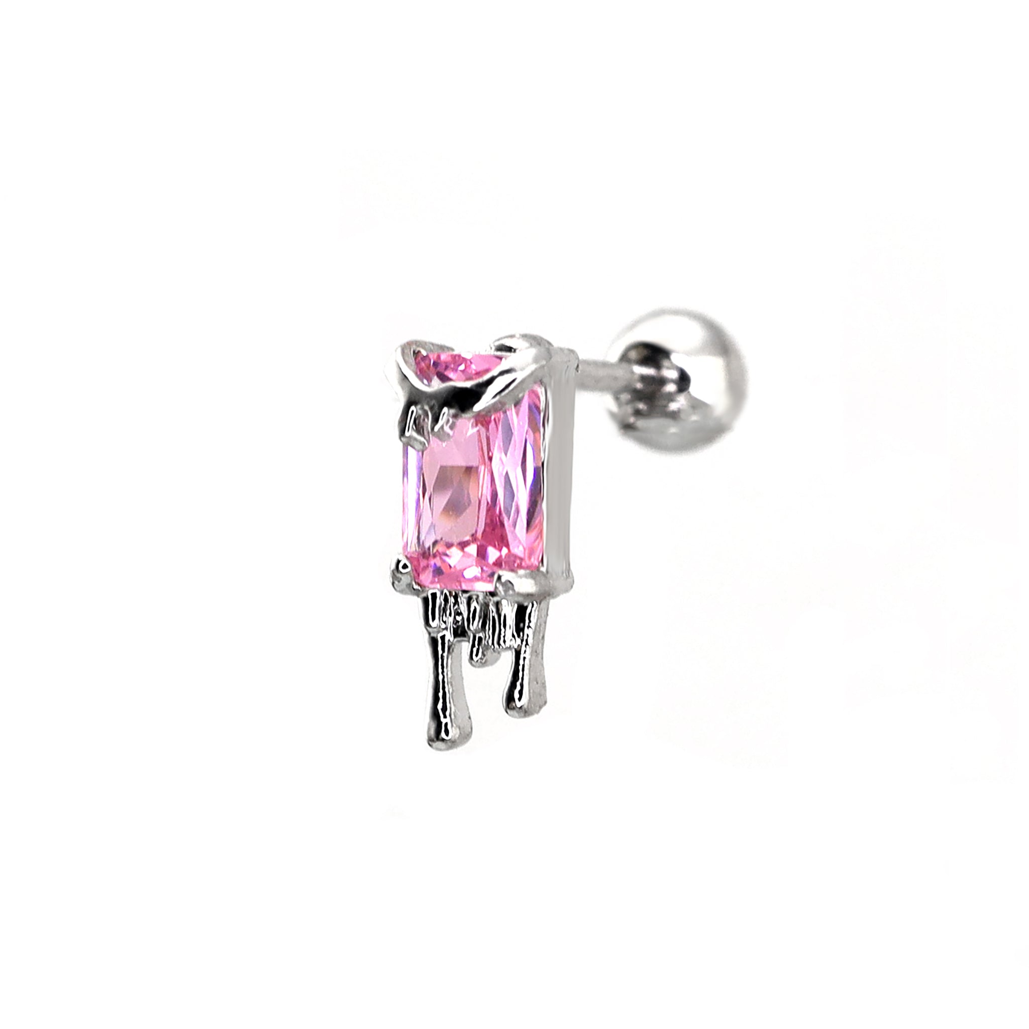 Square Pink "Rock Candy" Fluid Art Ear Studs ph1