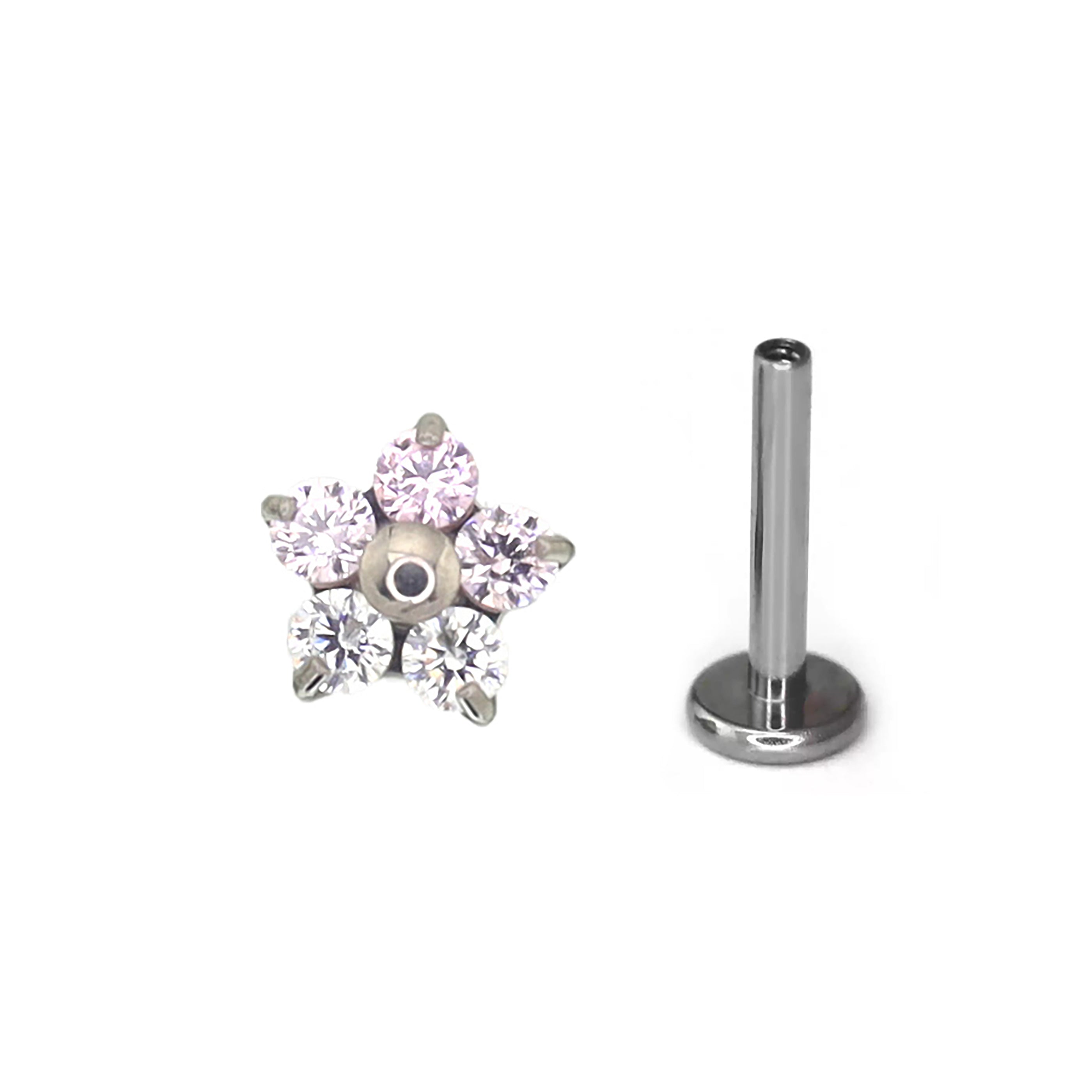 Floral CZ Internally Threaded Titanium Stud ph1