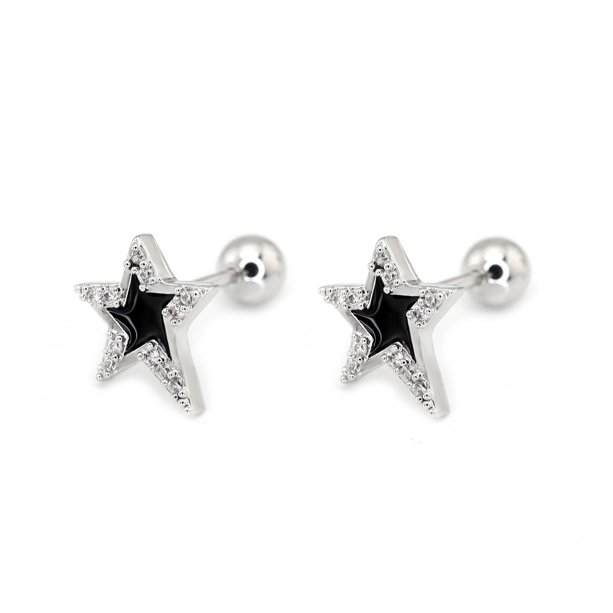 Black & White CZ Pentagram Thin Gauge Ear Studs ph1