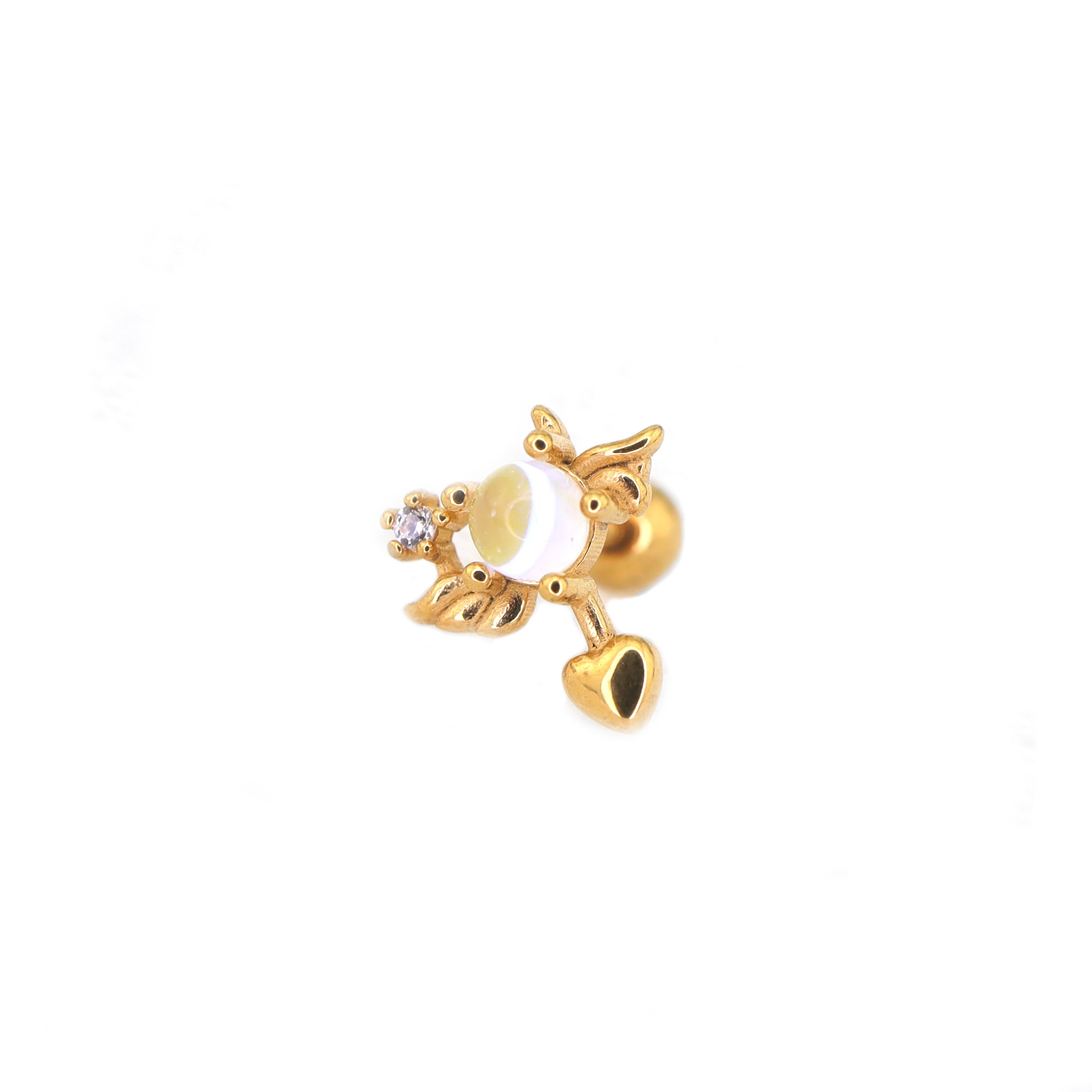 Heart Opal Wing stainless steel Ear Stud ph1