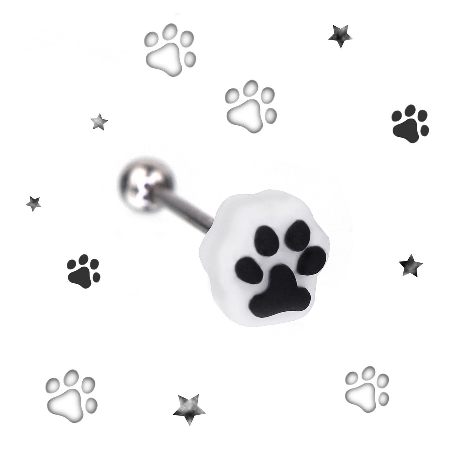 Cute  kitten claw resin tongue stud