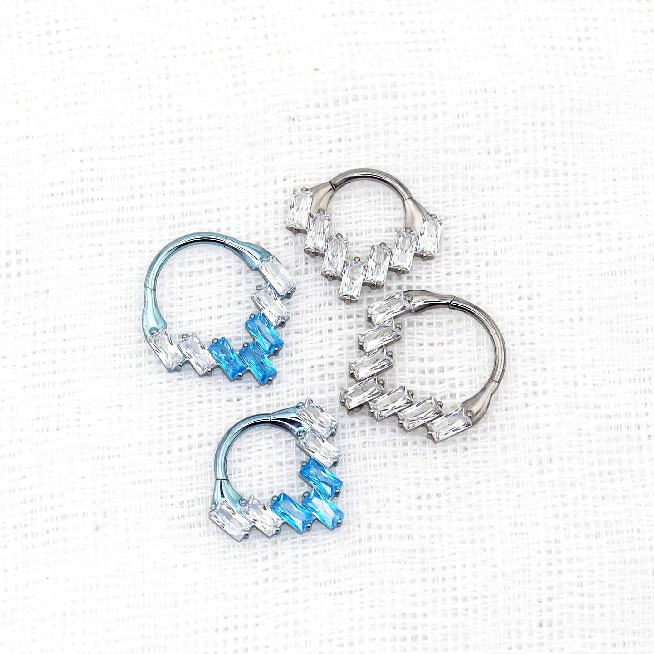 Square White/Blue CZ Titanium Segment hoop