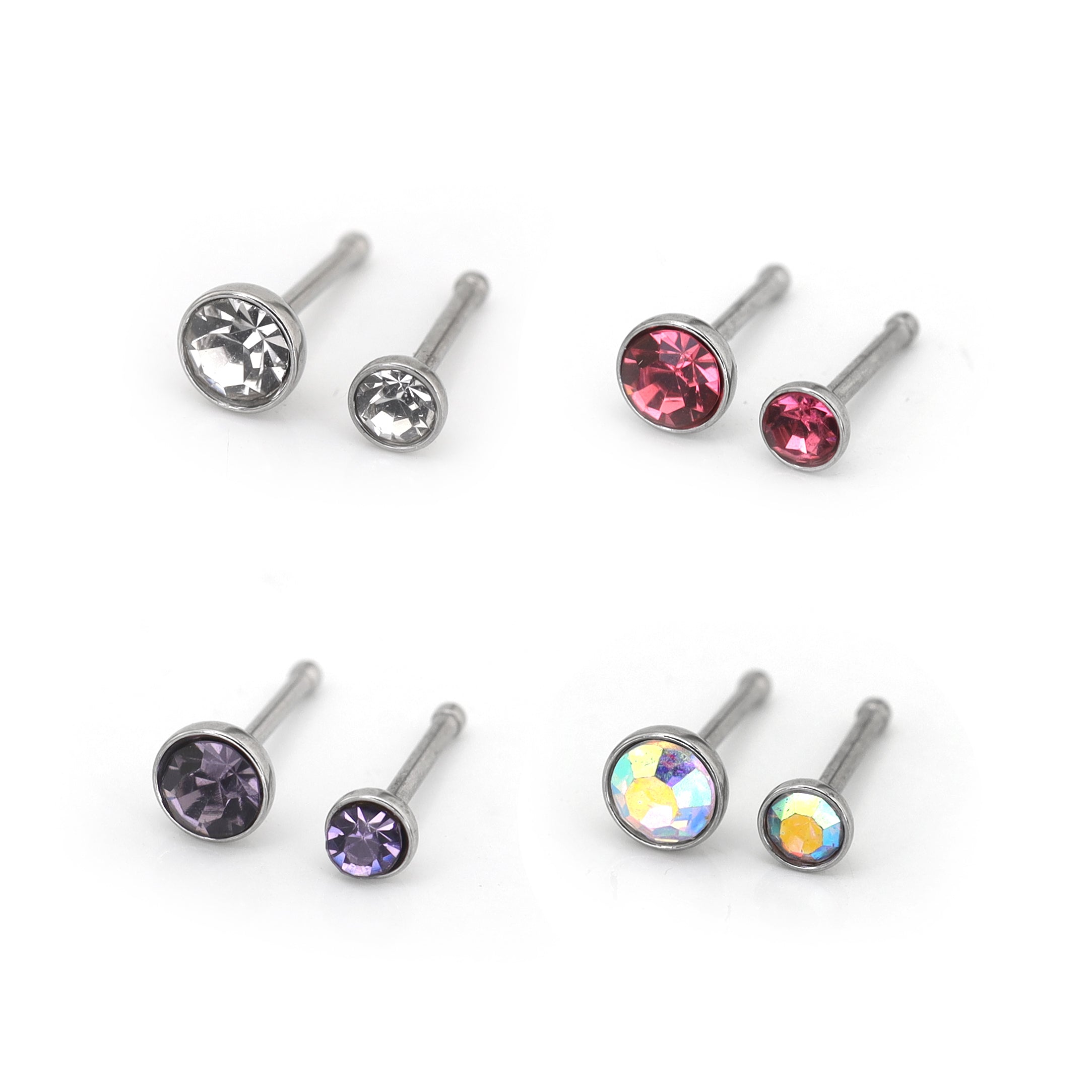 4/8PCS 20G Crystal Nostril Stud Pin Set