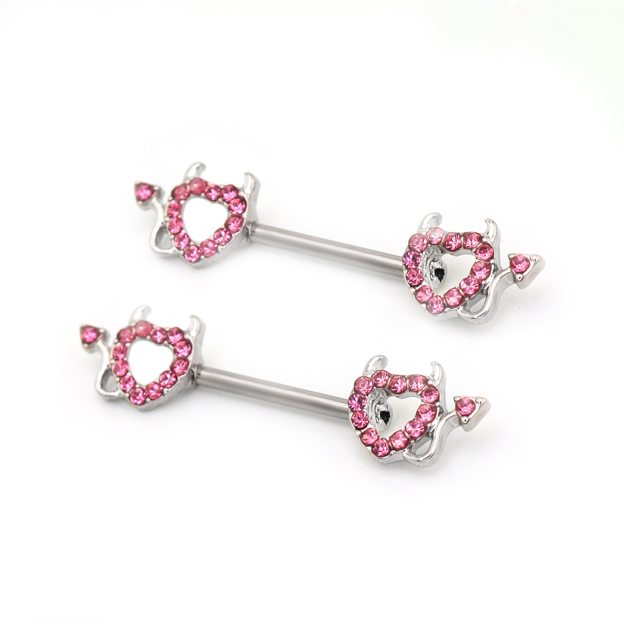 Hot Pink CZ Openwork Demon Heart tainless steel Nipple Rings oh1