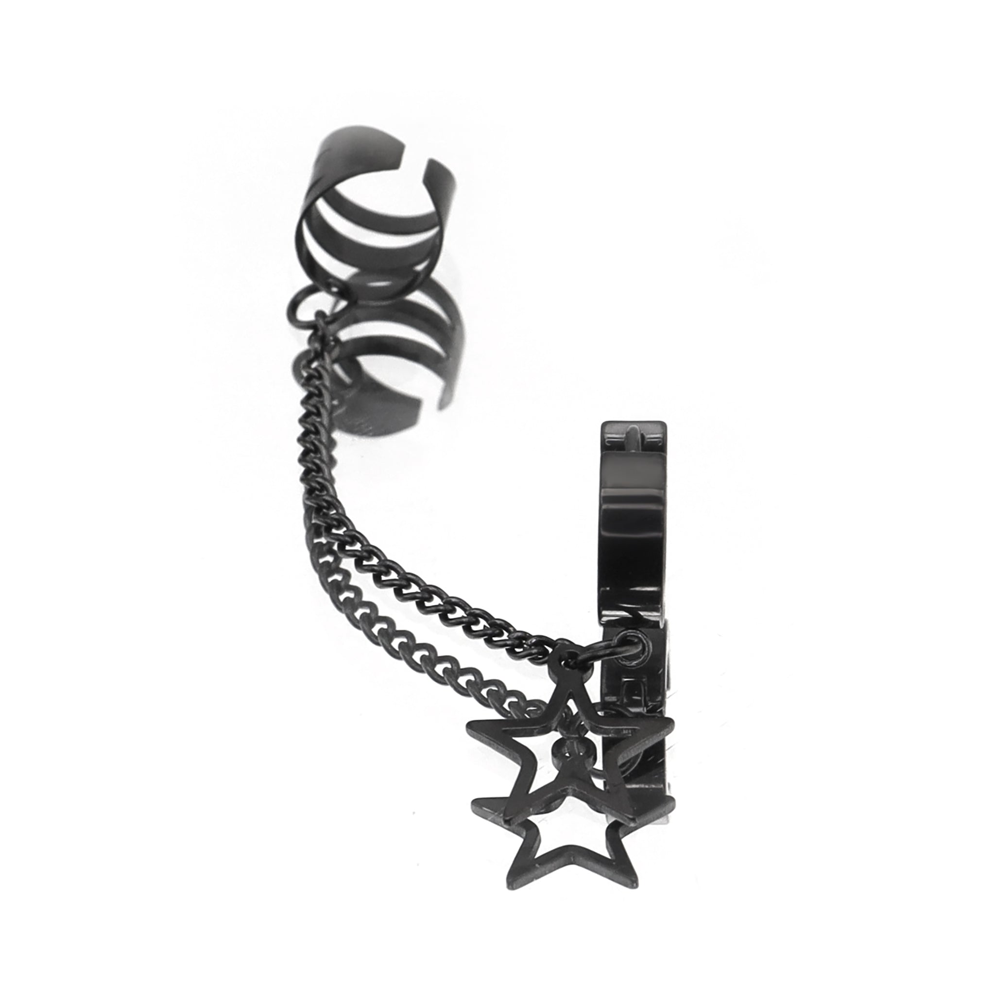 Black & White Chain Pentagram tainless steel Ear Clips ph1