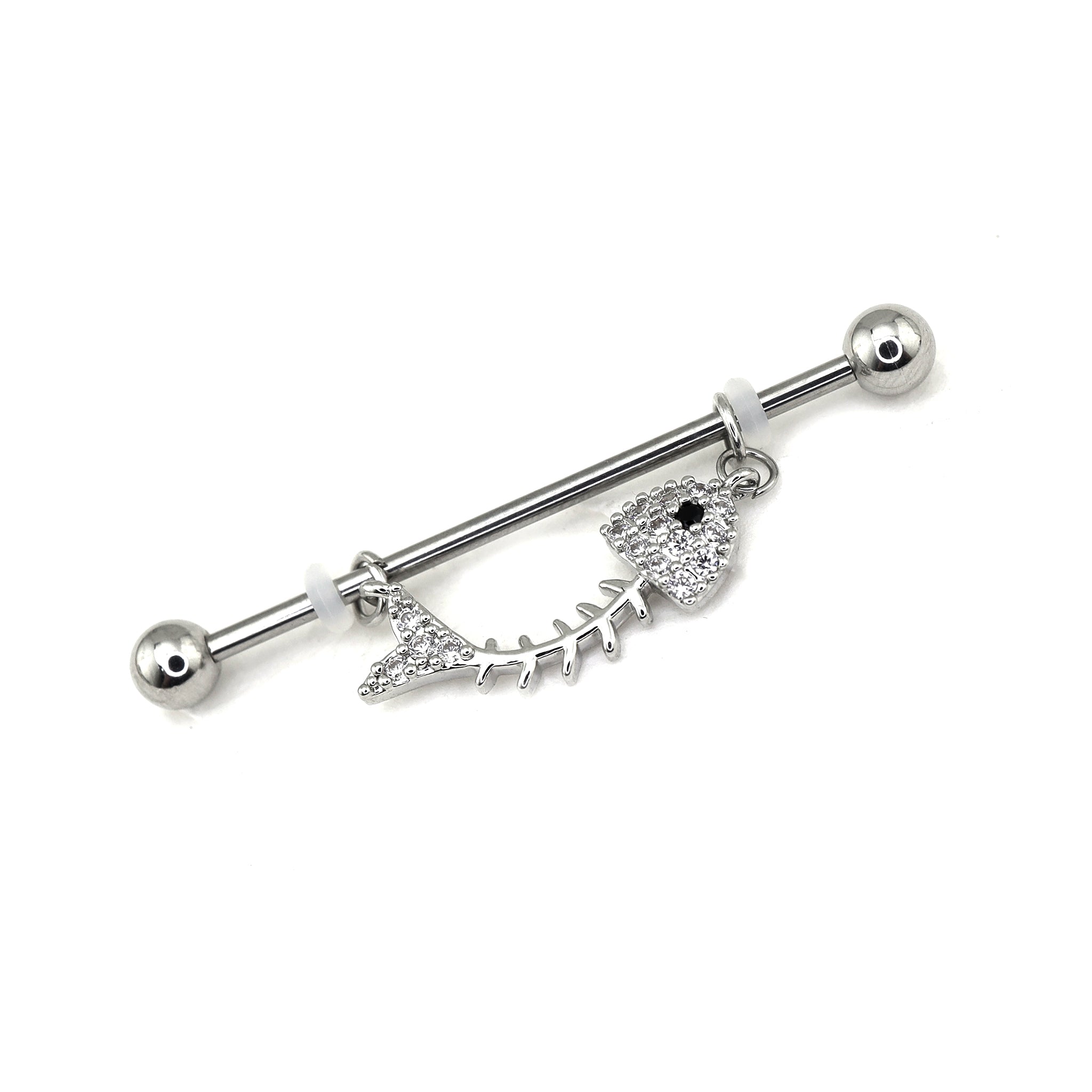 Fishbone CZ stainless steel Industrial Barbell ph1